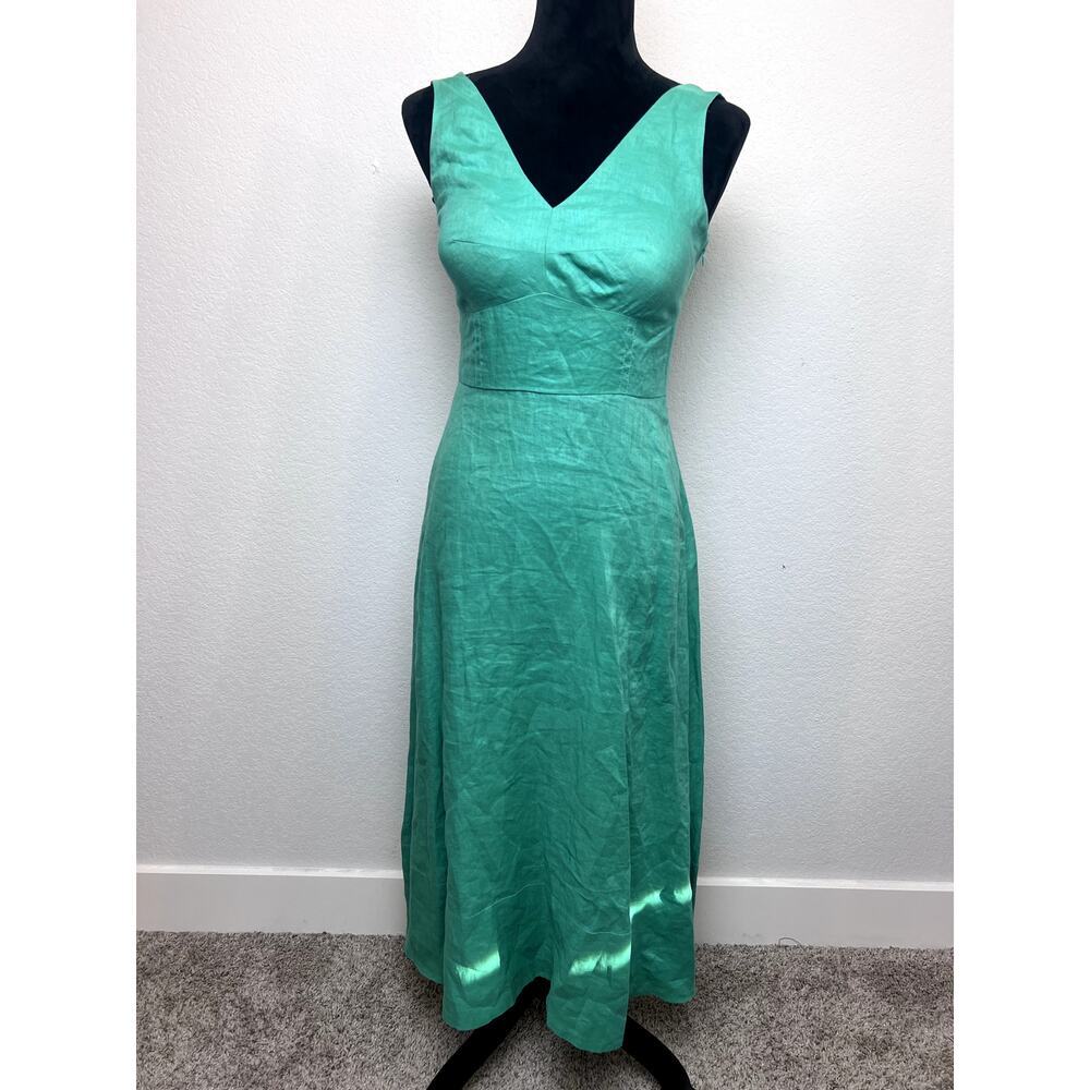 SALONI Rachel Cutout Bow Linen Midi Dress in Washed Green